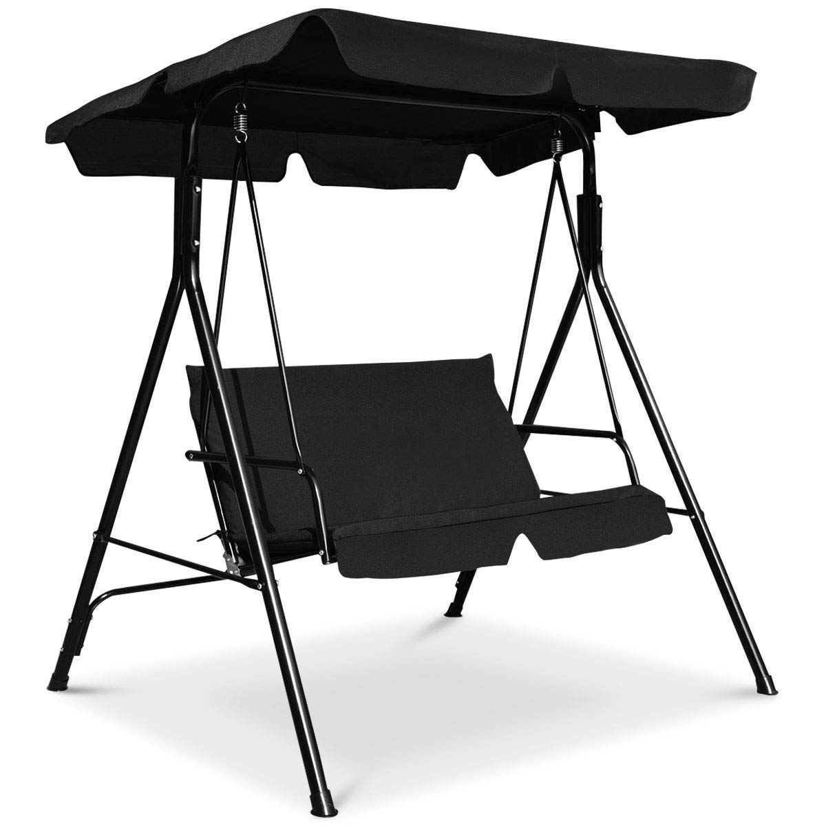 Tangkula 2-Person Patio Swing, Outdoor Yard Swing with Canopy & Cushion, Weather Resistant Steel Lounge Swing Chair